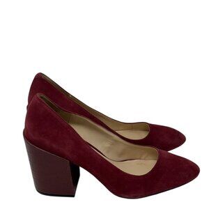 Nine West Burgundy Suede Block Heel Pumps Sz 11 Classic Holiday Dress Shoes
